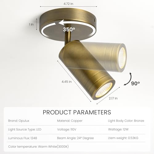 Image of 12W Bronze Dimmable Wired Ceiling Spotlight Indoor - Solid Copper