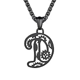bandmax Collier Homme Initiale Noir Steampunk Style Pendentif Lettre D Mécanique avec Chaîne Ajustable 55+5cm/3mm