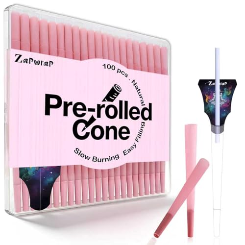 100 PACK Pink Cones Rolling Paper | King Size | 108mm | Pre Rolled Cones with Paper Loader and Packing Sticks