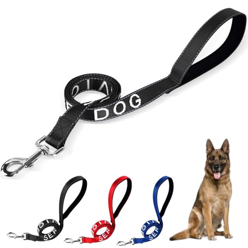 YeeBeny サービスドッグリーシュ 感情サポートリーシュ ネオプレンハンドルと反射レタリング付き 介助犬用品 ハーネス、ベスト、首輪用ベスト用 (黒、0.94幅)の商品画像（Amazon）