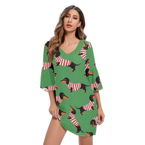 Robe de plage teckel vert à manches 3/4 pour femme adepte du style décontracté