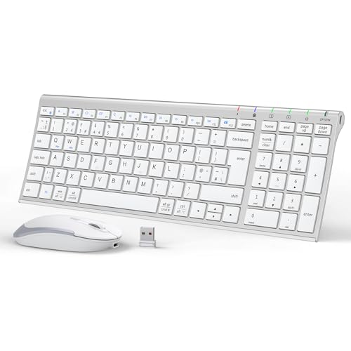 Image of iClever GK03 Wireless Keyboard and Mouse Combo for Mac and Windows, 2.4G Rechargeable Wireless Keyboard Mouse, Silent Keys, Full Size, Portable, Slim Ergonomic Design, QWERTY