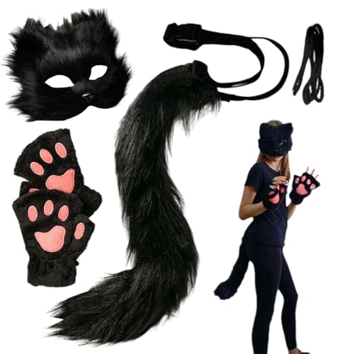 Masque Animal Déguisement Complet Halloween Adulte avec Gants et Queue