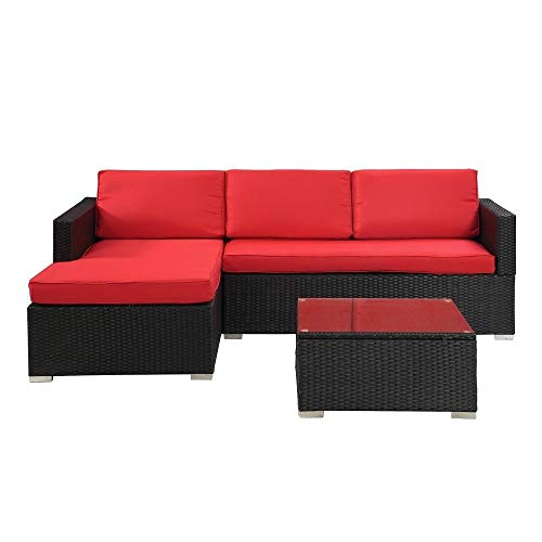 Madison Home Modern Outdoor Garden Sectional Wicker Sofa Set with Coffee Table Beige
