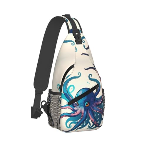 Mochila bandolera con diseño pulpo azul y púrpura miniatura 2