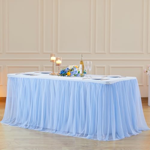 Suppromo 8ft Baby Blue Tulle Tablecloths for Rectangle Tables Light Blue 8 Foot Rectangular Table Cloth Wrinkle Free Table Cover with Tutu Skirt for Baby Shower Boy Birthday Party Banquet Buffet Cake by Suppromo - Image 9