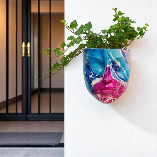 Image of Lady Face Wall Planter | Calm face | Abstract Resin Hanging Planter | 17.5 x 13.5 cm | Wall Decoration | Balcony & Living Room Home Decor (Multicolour)