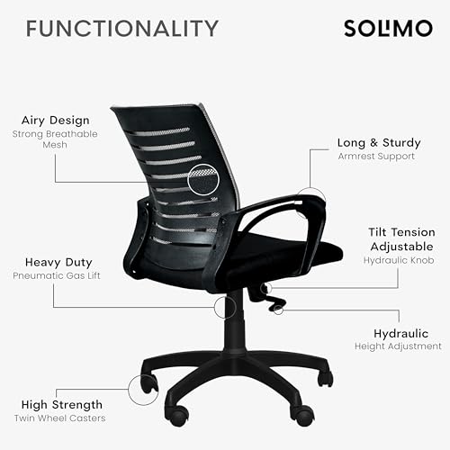 Image of Amazon Brand - Solimo Sitly Mid Back Revolving Office Chair for Work from Home, Study, and Computer Use | Heavy Duty Base | Ergonomic Mesh Design | Durable & Comfortable Seating (Grey Mesh)