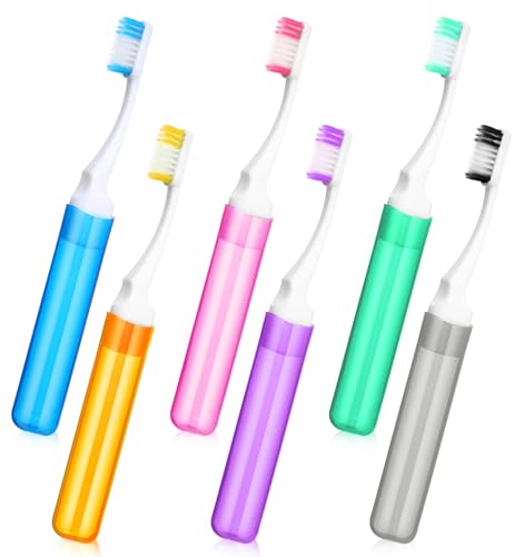 Thrymme 6 Pack Kids Travel Toothbrush Travel Toothbrush Kids with Case Soft Bristles Mini Portable for Camping School Business Trip & Hiking 6 Colors