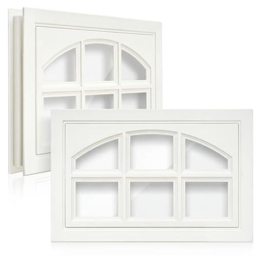 Tandefio 2 Pcs 20-7/8 x 13-3/4 Garage Door Windows Replacement Vinyl Pane Inserts Kit with UV Resistant Resin Glass for Exterior Garage Door Windows Inserts Beige (House Shaped)