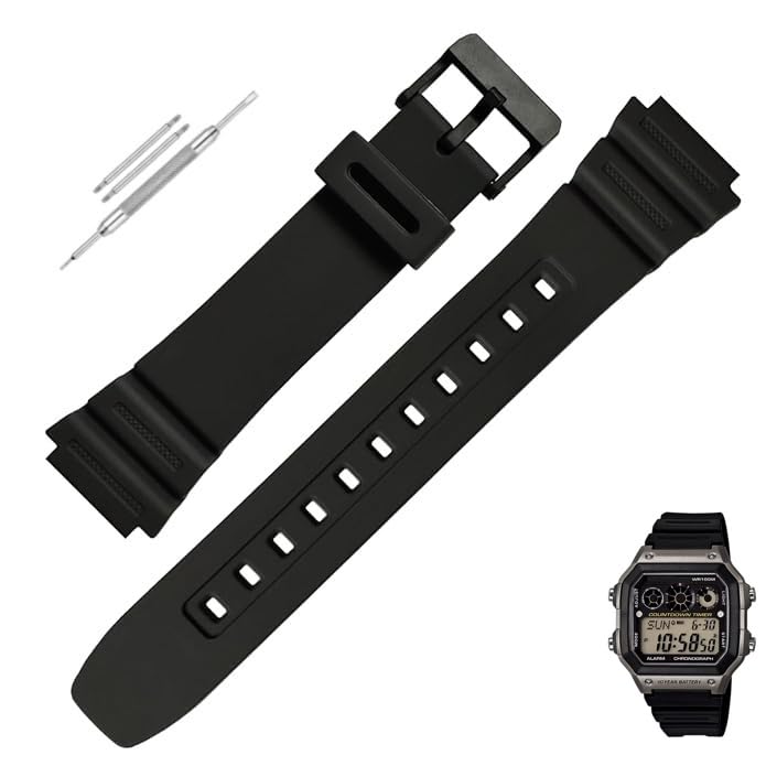 LineOn Soft Silicone Resin Watch Strap (Black) Compatible With CASIO AE-1300WH AE 1300 WH with Tools and Pins (Include) (B0CSZ6FWSL) Amazon Price History, Amazon Price Tracker