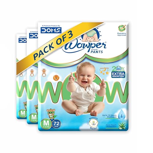 Image of Wowper Baby Diaper Pants | 216 Medium Size | Wetness Indicator | Anti Rash |up to 12 hrs Absorption | 7-12 Kg | Super Soft Diapers