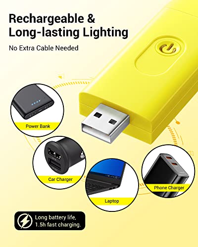 Image of DEWENWILS Rechargeable Book Light for Reading in Bed, Warm White, Brightness Adjustable for Eye Care, LED Clip on Book Lights for Kids, Portable Bookmark Light, Yellow