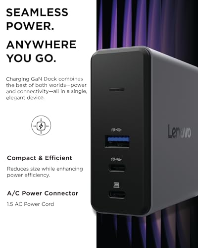 Image of Lenovo GaN Charging Dock, Multiport Docking Station w / 60W PD, HDMI, USB-C, USB-A, Micro SD, Power Adapter & Dock in One, Compact Design, Sustainable Materials, Home Office Gaming Dock Stand Console