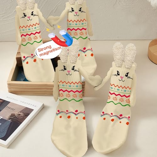 2 pairs Holding Hands Socks,Unisex Couple Novelty Funny Magnetic Socks3
