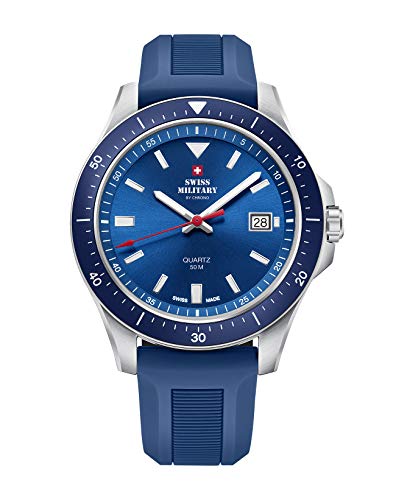 Swiss Military by Chrono Reloj de Hombre Reloj de Pulsera Movimiento de Cuarzo con Pulsera de Silicona Reloj Analogico Hombre Reloj Pulseras para Hombres Plata SM34082.08