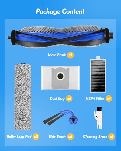 Image of 21Pcs Accessories Compatible with ECOVACS DEEBOT X9 PRO Omni Robot Vacuum and Mop Replacement Parts Includes 6 Dust Bags, 6 Side Brushes, 3 Roller Mops, 1 Main Brush