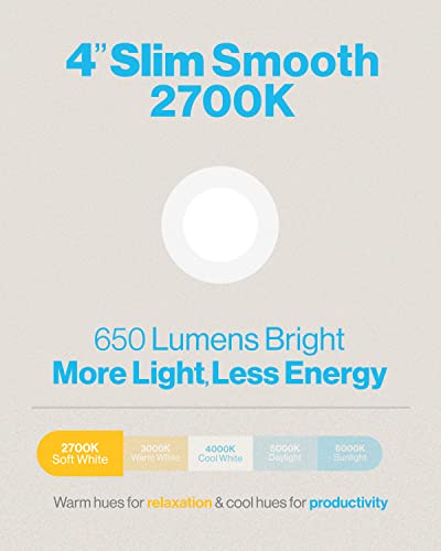 Sunco Lighting 4 Inch Ultra Thin Led Recessed Ceiling Lights Slim 2700K Soft White, Dimmable, 10W=60W, Smooth Trim, Wafer Thin, Canless With Junction Box - Energy Star 6 Pack #TOP1