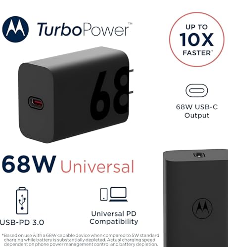 Image of Motorola Original 68W Turbo Power Charger Adapter Compatible with Moto Edge 60 Fusion /Edge 50 Fusion /Think Phone 25, S50, S50 Neo, Moto X50 Ultra| QC 3.0, Black