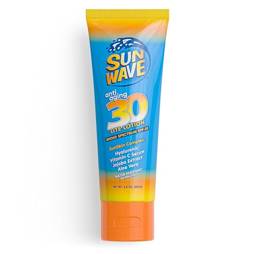 Sun Wave Anti-Aging Lite Lotion SPF 30 | SunSkin Complex with Hyaluronic Acid, Vitamin C, Jojoba & Aloe Vera | Reef-Safe Broad Spectrum UVA/UVB | 80 Min Water Resistant | Made in USA | 6.8 oz