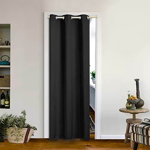 MYSKY HOME Solid Black Door Curtains Blackout Colset Curtains for Bedroom Doorway Grommet Top Thermal Insulated Room Darkening Drapes for Living Room, 1 Curtain Panel, 42 x 72 Inch, Black