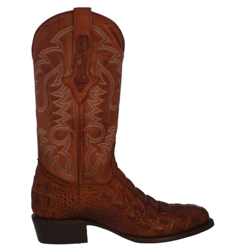 Texas Legacy Mens Cognac Western Leather Cowboy Boots Crocodile Back Print Round Toe2