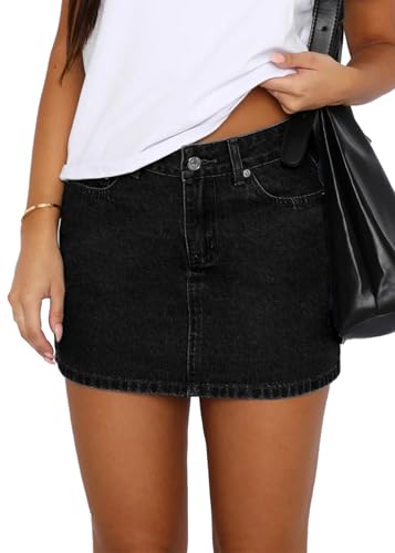 DEICAEVO Womens Denim Skirt Casual Mini Jean Skirt Stretch Low Waist Jean Skirt for Women Zip Fly Denim Mini Skirts Black S