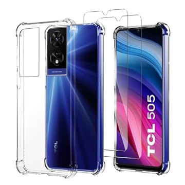 JDXHFF Cover Compatibile con TCL 505 (6.75") Trasparente e 2 Pezzi Pellicola Protettiva in Vetro Temperato - Bumper Custodia Morbido Silicone Protettivo TPU Case Clear