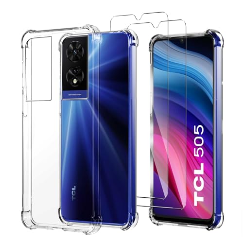 JDXHFF Cover Compatibile con TCL 505 (6.75") Trasparente e 2 Pezzi Pellicola Protettiva in Vetro Temperato - Bumper Custodia Morbido Silicone Protettivo TPU Case Clear