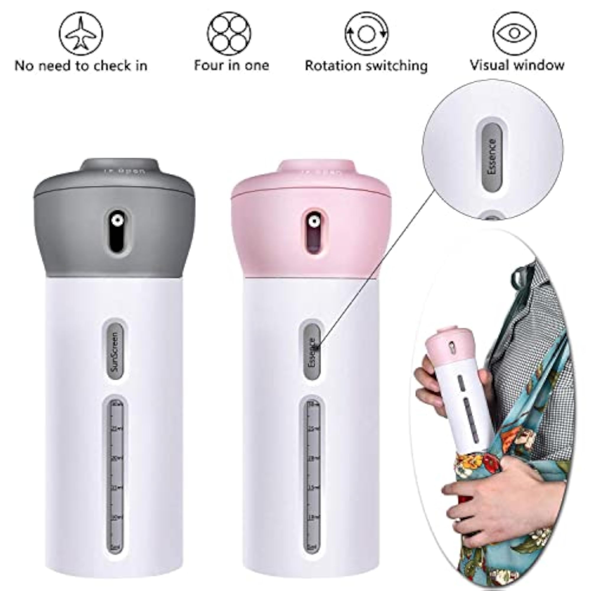 4 in 1 Travel Dispenser Bottle Set, Refillable Cosmetic Containers