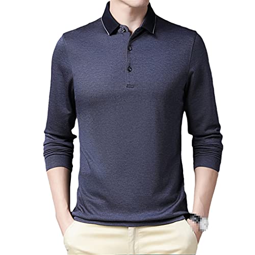 Polo en soie homme manches longues col rabattable gris grande taille 3XL regular