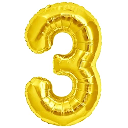 Ballon 3 An Anniversaire Numero 3 Gold Ballon Metallique Or XXL Geant 100cm Decoration Anniversaire. Air ou Helium Cover