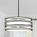 Corlaceling 16" Black Drum Pendant Lighting Kitchen Island 3-Light Modern Farmhouse Chandelier with White Fabric Shade Rustic Hanging Light Fixtures for Dining Room Hallway Bedroom Foyer
