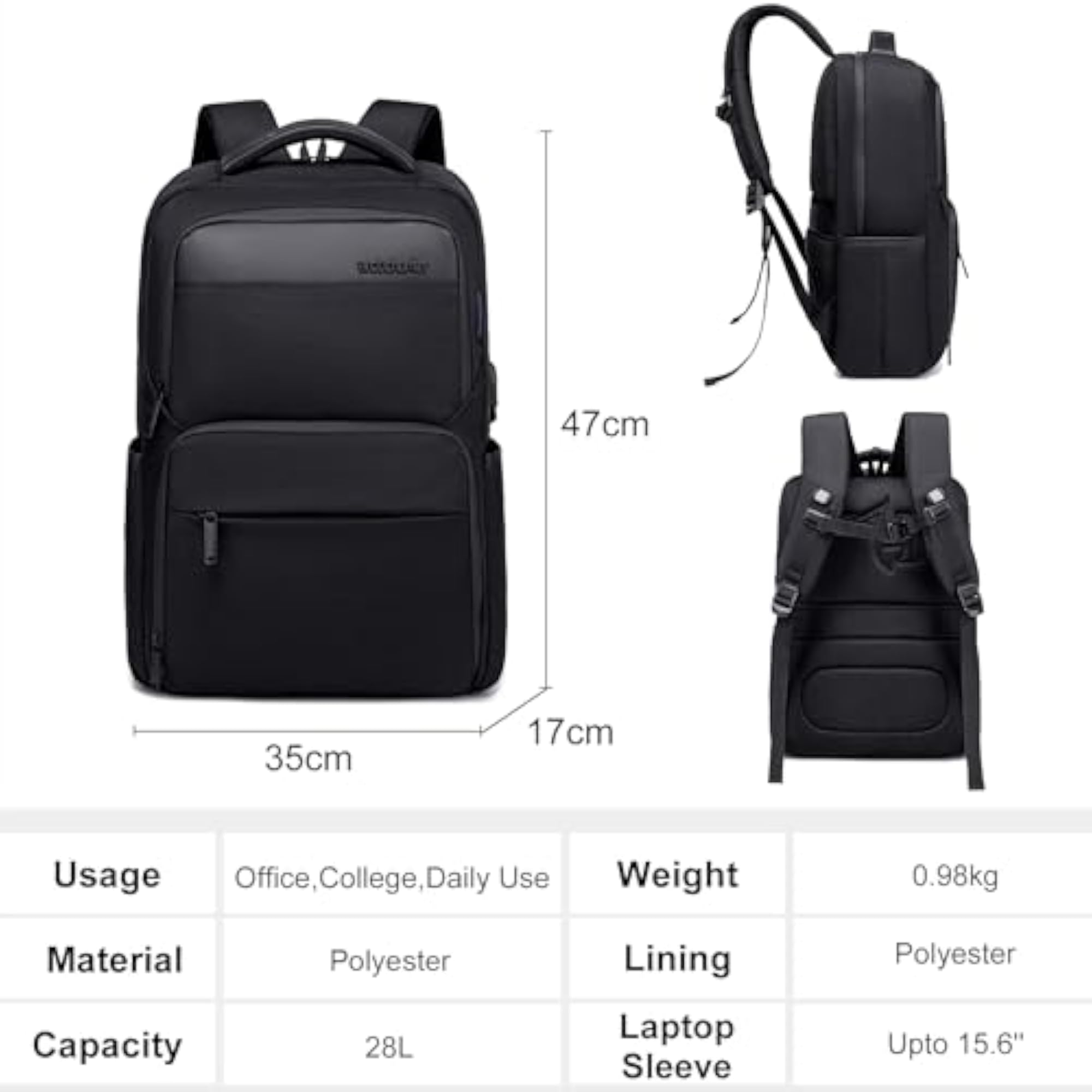 28L Medium Formal Business Laptop Backpack for Men & Women