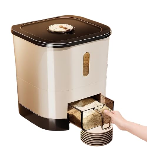 Image of YAGVIZ Automatic Rice Dispenser with Measuring Cup | Large Capacity Moisture-Proof Sealed Food Storage Container for Rice, Grains, Flour | Reusable Plastic Rectangle Bin for Kitchen & Home Use