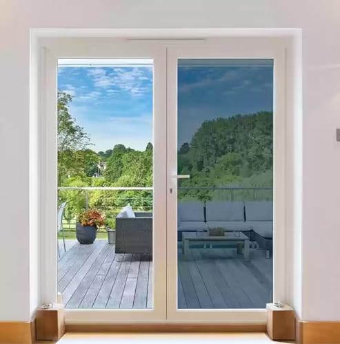 Image of CREON One Way Window Film, Privacy Window, UV Blocking, Non-Adhesive Static Cling Heat Control Reflective Glass Film for Home and Office 20x135 (Inch), LITE- Blue- Film