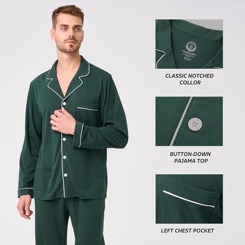 Image of BAMBOO COOL Mens Pajama Set Bamboo Viscose Cotton Soft Lightweight Loungewear Sleepwear Long Sleeve and Pants with Pockets