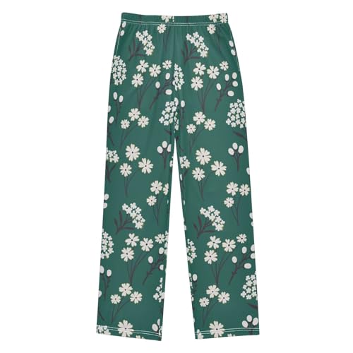 ZZXXB White Flowers Boys Long Pants Soft Trousers Elastic Waist Kids Lounge Bottoms with Pockets S-XL