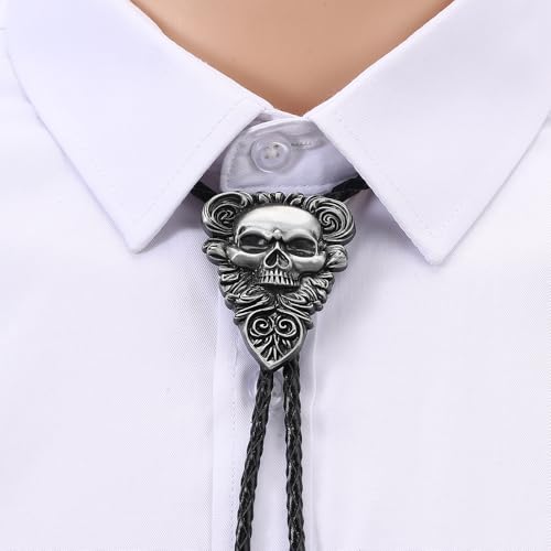 Image of Joxevyia Bolo Tie for Men Vintage Cow Skull Leather Rope Western Cowboy Necktie Vintage Bola Tie Gift for Him