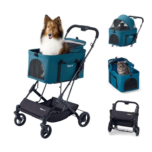 【EN1888に適合】ibiyaya FS2517 分離型 ペットカート 3WAY 中型犬 小型犬 猫 耐荷重20kg 通気 両面開き 折りたたみ コンパクト 自立収納 メッシュ 軽量 コップホルダー マット 飛び出し防止リード付き (ノーティカルブルー)の商品画像（Amazon）