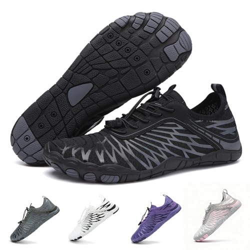 RUFONE Hiking Barefoot Shoes for Women Men Breathable & Non-Slip Athletic Footwear Wide Toe Water Shoes,Designed for Walking,Running&Swimming Black by RUFONE - Used condition - US$19.86