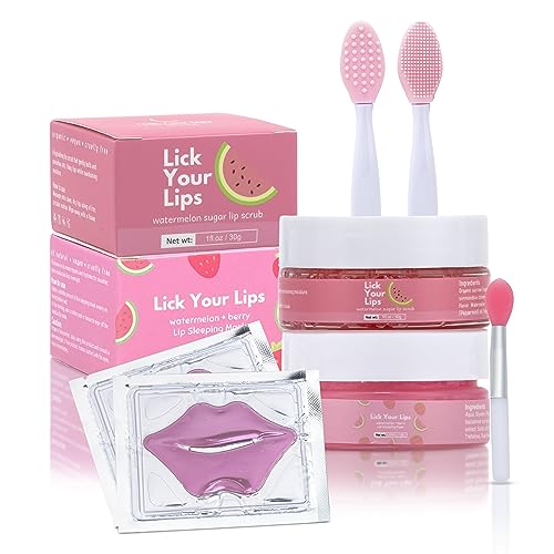 6-in-1 Lip Care Kit With Lip Sleeping Mask, Silicone Brush, Sugar Lip Scrub, Lip Mask Sheet to Reveal Luscious, Lip Exfoliator Scrub to Soft Lips – Korean Lip Therapy Set for a Fuller