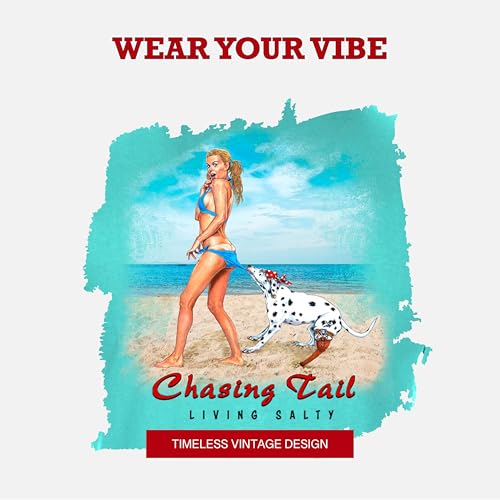 SEA DOG Vintage Graphic T-Shirt Garment Dyed 100% Ringspun Cotton, Relaxed Fit, Printed in USA, Bikini Girl Chasing Tail3