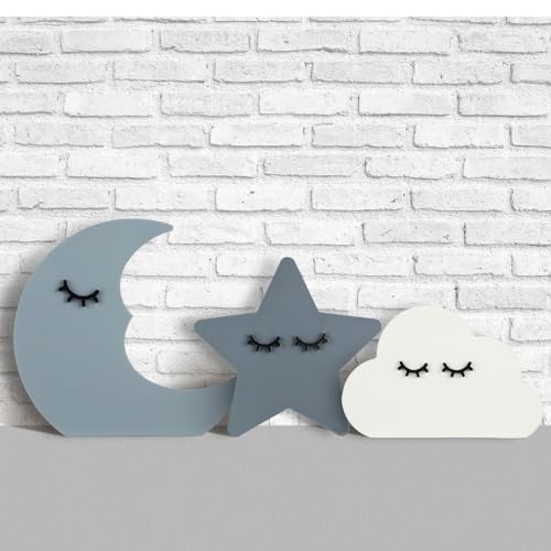 Image of Briwooody 3 Pcs Moon Stars and Cloud Celestial Nursery Decor Bohemian Wood Nursery Shelves Decoration Wooden Nordic Boho Baby Wall Adornment for Bedroom Wedding Baby Shower Boys Girls Kids