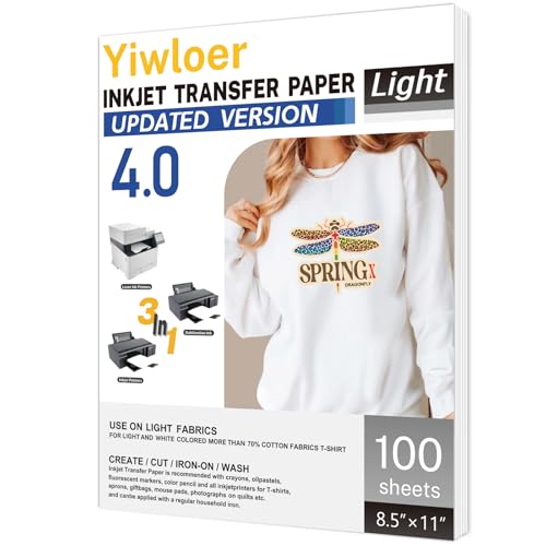 Image of Printable Heat Transfer Paper, 8.5 inchx11 inch 100pcs Iron on Light Fabric