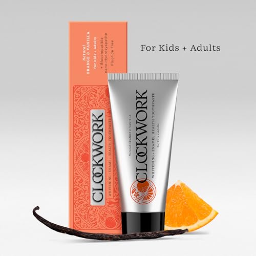 Image of Clockwork Kids Premium Toothpaste, Orange Vanilla - Fluoride Free & SLS Free, Ages 2-12 | Anti-Cavity & Enamel-Safe with nano-Hydroxyapatite (nHAP) + 10% Xylitol | Dentist-Approved, Natural & Non-Toxic | 80g