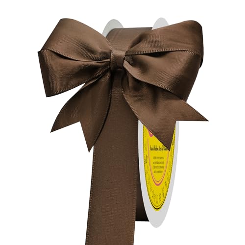 Image of Brown Double Face Satin Ribbon 1 inch X 50 Yards Spool Bright Colors Very Suitable for Weddings Gift Package Wrapping Dancer Wand Sewing Party Hair Bow Invitation Decorations and More