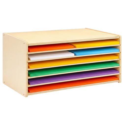 PROLEE Construction Paper Organizer,6-Tier Paper Organzier Wood Desktop Organizer,Papers Storage Rack,Letter Tray File Sorter for Home and Office (20.5"x13.2"X10.5")