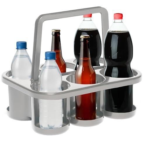 Novaliv Portabotellas para 6 botellas, agarre estable, cesta de bebidas de plástico, apilable, 32 x 23 x 28 cm, color plateado, ideal para cocina y sótano, para bebidas, portabebidas, caja para