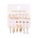 - 9 pares de aretes dorados: El juego incluye aretes de perlas de imitación, aretes de aro, aretes de botón, etc.